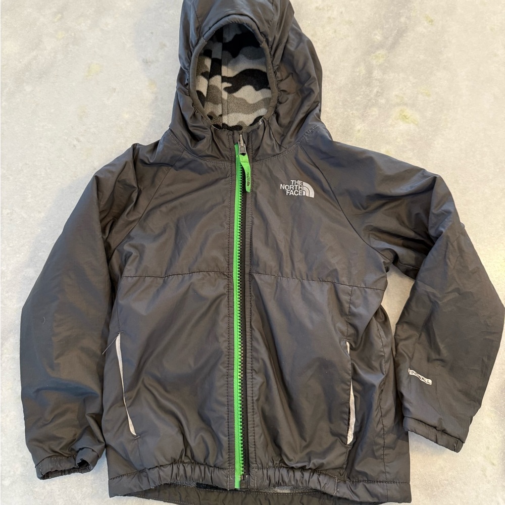 Boys The North Face TNF Fleece Jacket Coat Size 4T Reversible Hood Windbreaker